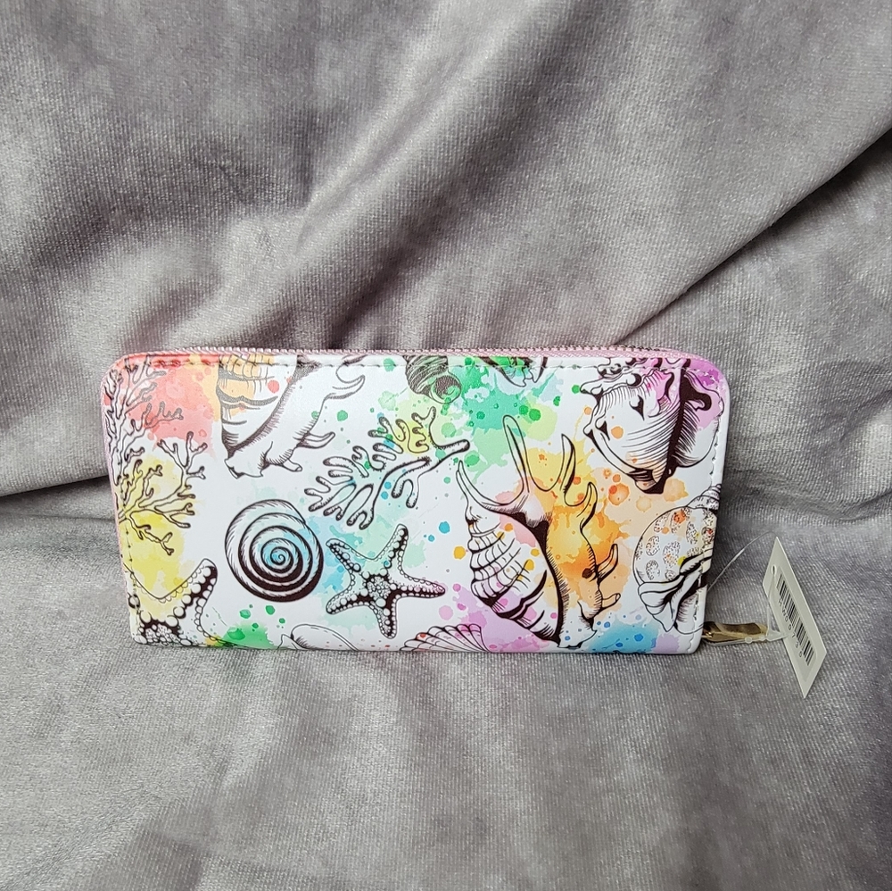 Tye dyed sea shell zipper wallet